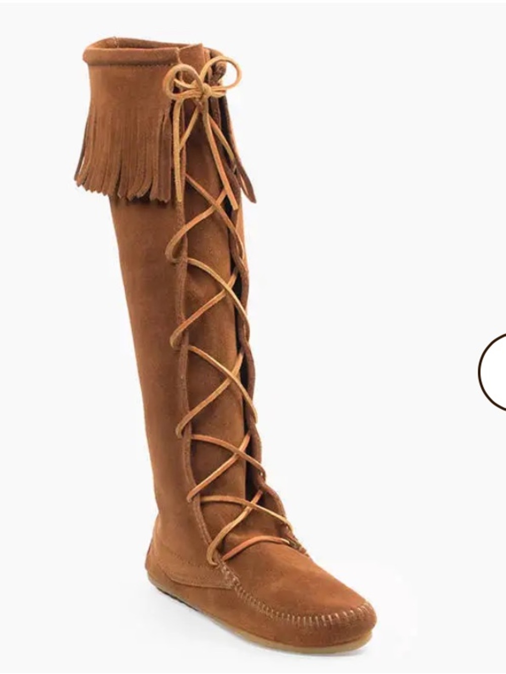 Minnetonka Bohemian Front Lace Up Knee High Boot‎ Fringe Boot in Chestnut